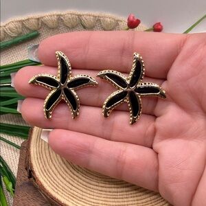 Fine jewelry 316L steel Elegant Black and Gold Starfish Earrings